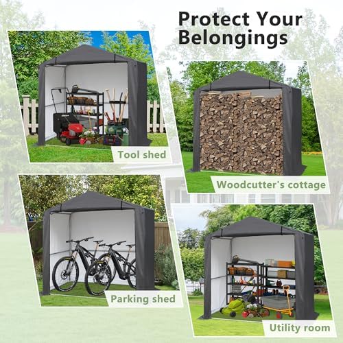 5x3 Ft Outdoor Storage Shelter Shed, Waterproof Heavy Duty Storage Shed with Roll-up Zipper Door and Sloping Roof, Portable Storage Tent for Tool Shed, Bike,Backyard Garden Patio, Gray - Image 6