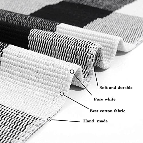 SEEKSEE Fall Decor Buffalo Plaid Outdoor Rug 27.5x43 Black and White Front Door Mat, Layering Rug for Porch, Washable Doormat, Cotton Area Rug for Outdoor Entrance Entryway Patio Porch Decor - Image 7