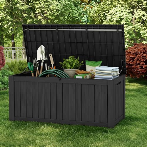 PatioZen 150 Gallon Deck Box, Resin Outdoor Storage Box with Lockable for Patio Furniture, Pool Accessories, Garden Tools Waterproof Outside Storage Box (Black) - Image 6