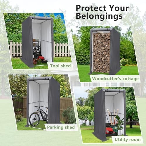 3x3 Ft Outdoor Storage Shelter Shed, Waterproof Heavy Duty Storage Shed with Roll-up Zipper Door and Sloping Roof, Portable Storage Tent for Tool Shed, Bike, Gray - Image 6