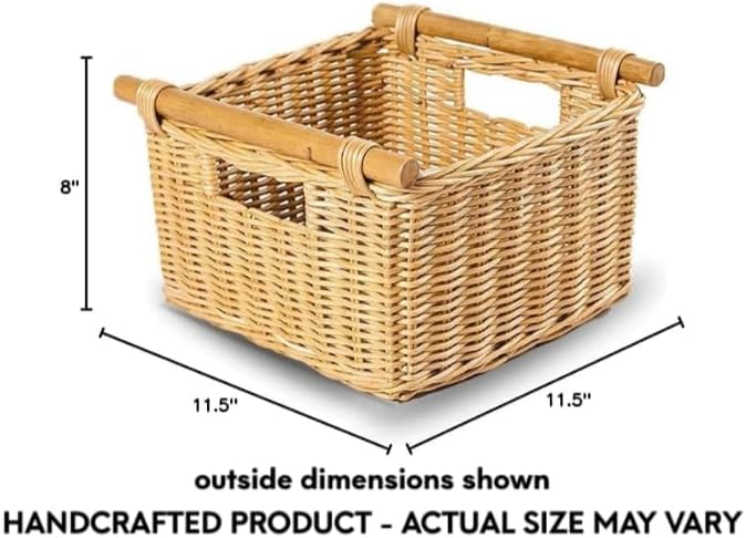 The Basket Lady Deep Pole Handle Wicker Storage Basket, S, Sandstone - Image 7