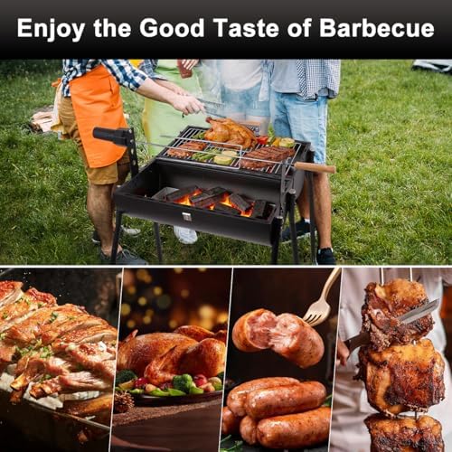 Portable Charcoal Grill with Thermometer - Barrel Charcoal Grills with Central Rotisserie Rack Double-sided Smoker Grill Outdoor BBQ Grill, Perfect for Backyard Camping, Patio Parties and Picnics - Image 5