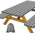 Picnic Table Cover with Bench Covers and Bag, Camping Essentials, Buffalo Plaid Waterproof and Windproof, Fitted Tablecloth Cover with Elastic Edge, for Outdoor, 3 PCS, (Black & White, 30"x96") by Xguatan