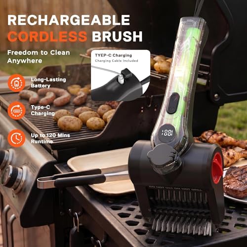 Electric Grill Brush with Water Spray System, Cordless BBQ Grill Cleaner, Rechargeable Power Scrubber for Gas, Charcoal & Pellet Grills, IPX8 Waterproof Grill Cleaning Brush with Scraper & Case - Image 4