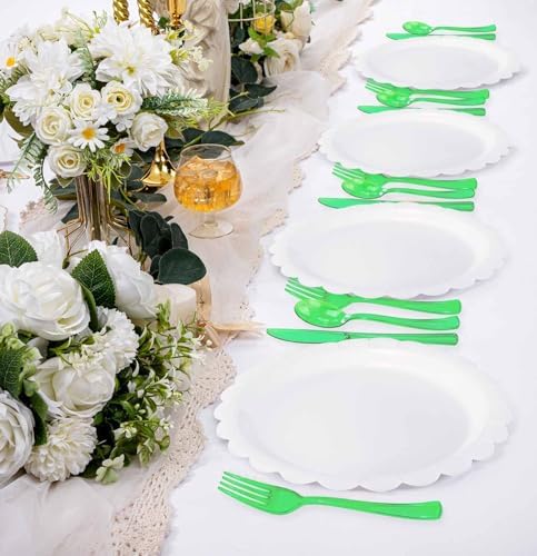 HEIPINIUYE 75 Pack Green Clear Plastic Cutlery Heavy Duty Clear Green Plastic Knives Forks and Spoons Disposable Silverware Set for 25 Guest Camping Birthday Baby Shower Party Utensil Set - Image 6