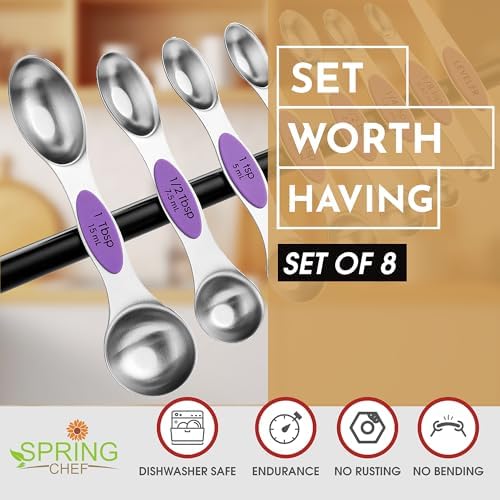 Spring Chef Stainless Steel Magnetic Measuring Spoons Set of 8, Orchid - Image 2