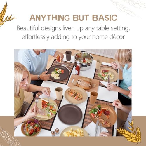 Teivio 32-Piece Kitchen Plastic Wheat Straw Dinnerware Set, Service for 8, Dinner Plates, Dessert Plate, Cereal Bowls, Cups, Unbreakable Colorful Plastic Outdoor Camping Dishes, Desert - Image 7