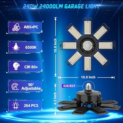 ISKYDRAW Garage Lights 4 Pack - 240W 24000LM Garage Lights Ceiling LED - Image 6