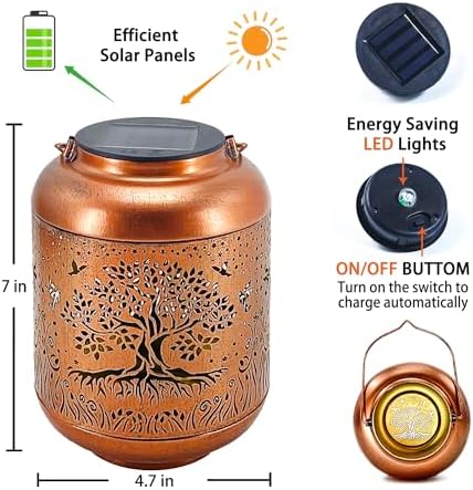 Tree of Life Solar Lanterns Outdoor Waterproof Hanging Solar Lights Big Tree Gifts for Women Men Metal Decorative LED Lanterns for Yard, Patio, Lawn, Tabletop, Pathway, Landscape, Garden Decor - Image 6