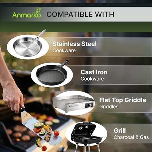 Anmarko Metal Spatula with ABS Handle, Stainless Steel Food Spatula with Black Handle and Hanging Hook - Image 6