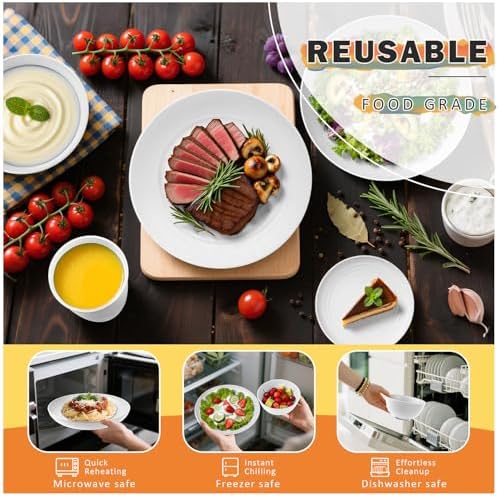 Wheat Straw Dinnerware Sets Service for 8, 32 Piece Plates and Bowls Sets, Microwave & Dishwasher Safe Dishes, Perfect for Kitchen Camping Picnic RV Dorm - White - Image 6