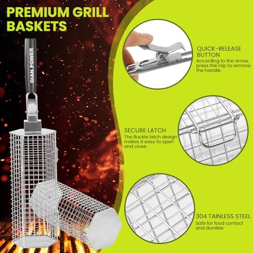 Rolling Grill Baskets 2 Pack, Nesting Stainless Steel BBQ Grill Basket - Image 2