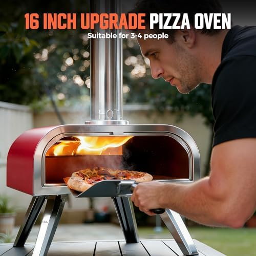 BIG HORN 16" Multi-Fuel Outdoor Pizza Oven – 2-in-1 Wood-Fired & Gas Compatible (Burner Sold Separately), 1112°F Outdoor Stainless Pizza Cooker, Portable for Party Usage, Red - Image 4