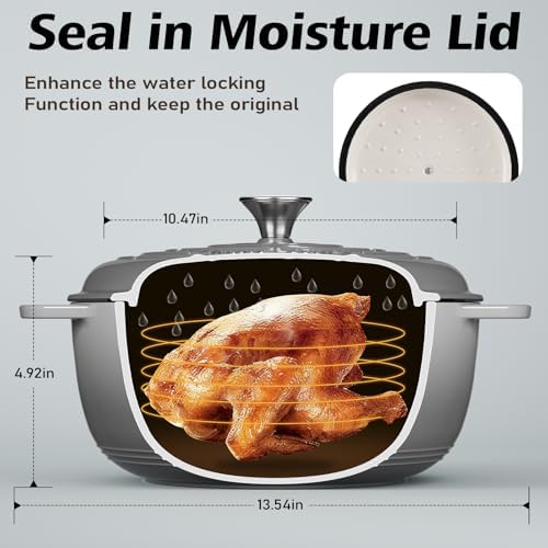 Enameled Cast Iron Dutch Oven - Umite Chef 6QT Pot with Lid & Cotton Potholders - Dual Handles -Versatile Heavy Duty Cookware for Bread Baking, Braising, Stews, Roasting(Grey） - Image 2