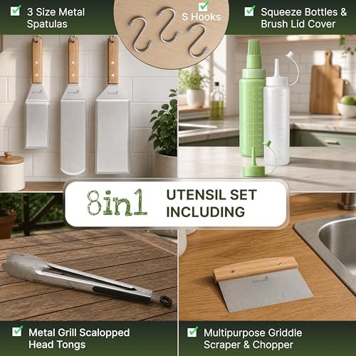 Metal Spatula Set - Griddle Accessories kit - Grill Flat Spatula Pancake Flipper Hamburger Turner - Metal Utensil Great for BBQ Grill Flat Top - Cast Iron Griddle Accessories - Commercial Grade - Image 2