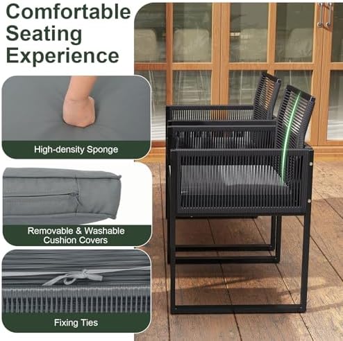 Tangkula 9 Pieces Patio Dining Set, Outdoor Space-Saving Furniture Set with PE Rattan Chairs, Tempered Glass Table and Ottomans, Outdoor Sectional Conversation Set with Cushions for Yard - Image 4