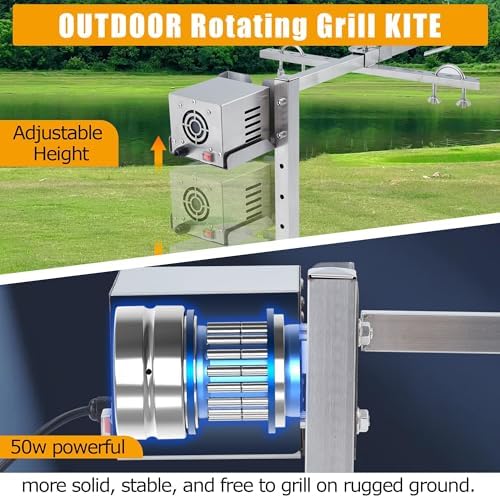 Heavy-Duty Stainless Steel Rotisserie Charcoal Grill – 132LB Capacity, Dual 50W Motors, 8-Level Adjustable Spit – Outdoor BBQ Roaster for Whole Pig, Lamb, Chicken – Easy Clean – 46" Rod – - Image 3