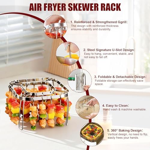 Air Fryer Skewer Rack, Air Fryer Grill Accessories Kit with 28 Skewers, Stainless Steel Hanging Oven Skewers Rack Accessories, Barbecue Rack & Vertical Meat Skewers for Air Fryer - Image 2