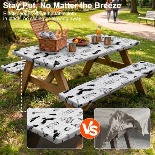 Picnic Table Cover with Bench Covers Camping Tablecloth Set with Pocket - Image 3
