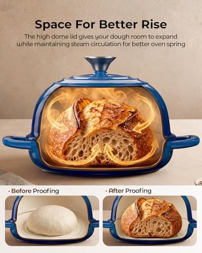 9.5-Inch Enameled Cast Iron Sourdough Bread Oven, Dome Lid, Blue - Image 3
