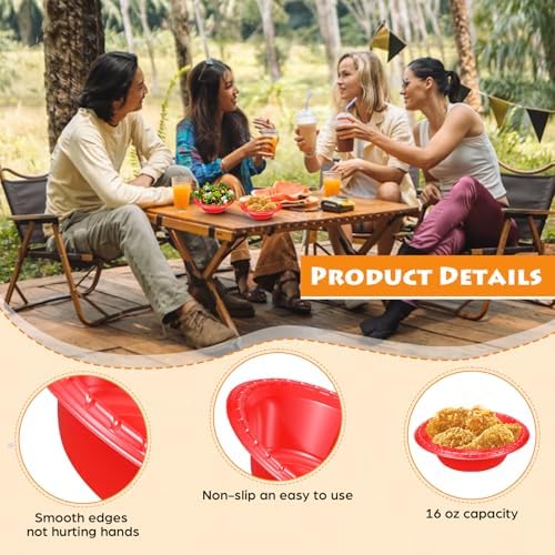 100 Pack 16oz Red Disposable Plastic Bowls Dessert, Ice Cream, Salad, Soup Serving Cups for Party, Picnic, Food Snacks (Red) - Image 3
