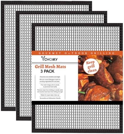 Grill Mesh Mat Set of 3 - Heavy Duty BBQ Non-stick Cooking Sheet Liners Reusable Teflon Barbecue Grilling Net for Outdoor Smoker, Pellet, Gas, Charcoal Grills (15.7x13 Inch) by VCHOMY