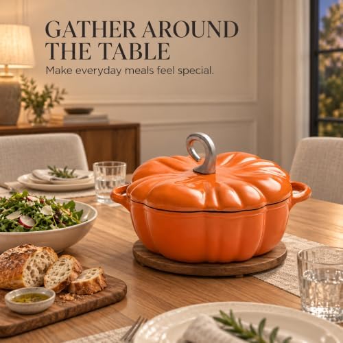 Pumpkin Cocotte, Dutch Oven Pot With Lid,Cast Iron Cooking Pot,Non Stick Pumpkin Pot,Stew Soup,Serves 3-5,Halloween Thanksgiving Decor Gift (Orange) - Image 4