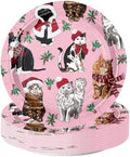 WRAPAHOLIC 25Pcs Christmas Paper Plates - 9 Inch Pink Mistletoe and Cat Disposable Plates Decorative Dinner Plates for Christmas Party Tableware Supplies Table Decor by WRAPAHOLIC