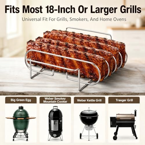 Rib Rack for Smoking –Rib Racks for Grilling and Smoking for 4 Full Racks of Ribs– Fits 18" Smoker, Weber, Kamado, Traeger – BBQ Grill Accessories for Men & Meat Lovers（11", Silver, 2 Pack） - Image 5