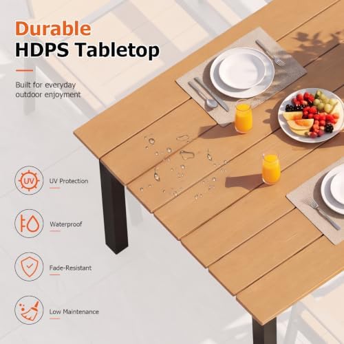 LazySunsets Outdoor Dining Set with Umbrella Hole (Gray/Teak, 7 Piece) - Image 6