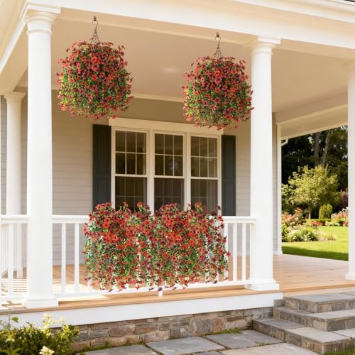 Artificial Flowers for Outdoors, 2 Pcs Faux Hanging Plants UV Resistant - Image 2