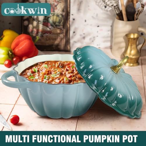 Pumpkin Enameled Cast Iron Dutch Oven with Lid, 4.5 QT Dual Handles and Heavy Duty Pot, Oven Safe up to 500°F for Bread Baking, Braising, Cooking and Family Gifts, Cyan - Image 4