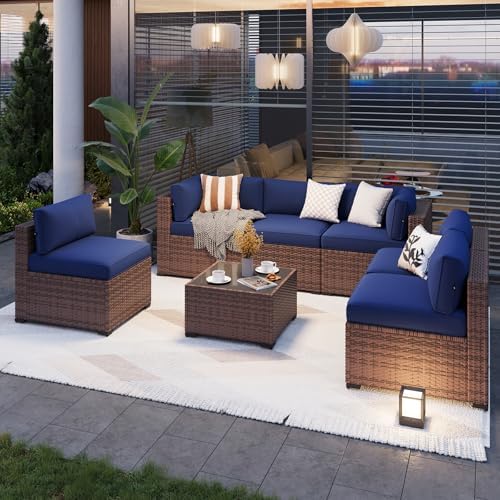 Aoxun Patio Furniture Sets, 7-Piece Outdoor Patio Furniture with Thick Cushions, Wicker Outdoor Conversation Set Sectional Sofa for Backyard, Poolside, Garden - Image 2