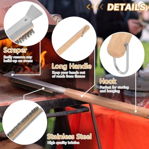 Aolso Pizza Oven Brush, 21" Brush and Stainless Steel Scraper for Pizza Stone, BBQ Grill Cleaning Brush Non Scratch Heat Proof Stainless Steel Bristles with Screwdriver for Pizza Oven Accessories - Image 3