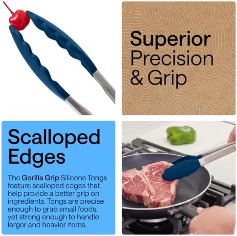 GORILLA GRIP Stainless Steel Kitchen Tongs for Cooking, 2 PK, Blue - Image 3