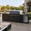 114 Inch Outdoor Kitchen Island, 6 Burner Propane Gas BBQ Grill 83500 BTU, 304 Stainless Steel Black Grill Station with Sink, Refrigerator, Rotisserie, For Patio, Lawn, Backyard, Black by Dvasovio