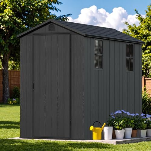 Devoko 4×8 FT Resin Outdoor Storage Shed with Floor, Plastic Garden Shed - Image 3