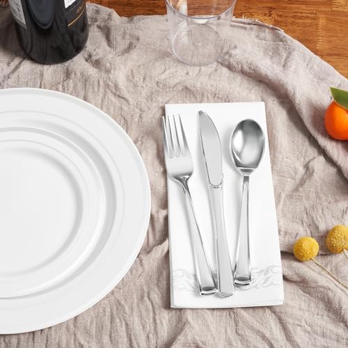 Fijinhom 350Pcs Silver Disposable Plates, Plastic Plastic Set for 50 Guests - Image 5