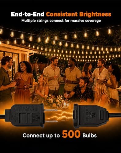 Outdoor String Lights 110FT(100+10) Waterproof, 50 LED S14 Shatterproof Edison Bulbs, 2FT Spacing, Extension Cord, Connectable Plug in Hanging Patio Lights for Outside, Backyard, Warm White - Image 5
