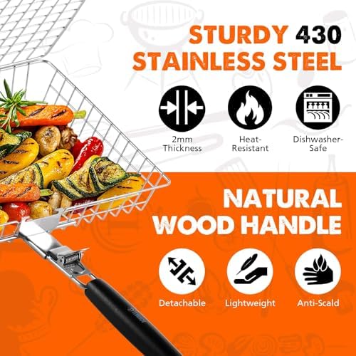 Grill Baskets for Outdoor Grill, 2 Pack Stainless Steel Grilling Baskets - Image 4