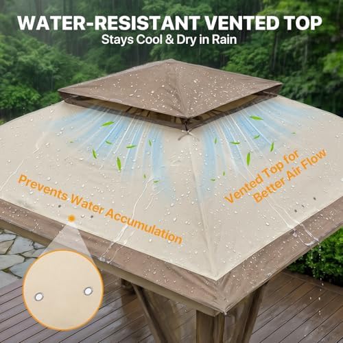 COOS BAY 11x11 Pop Up Gazebo with Netting, Canopy Tent, Beige - Image 4