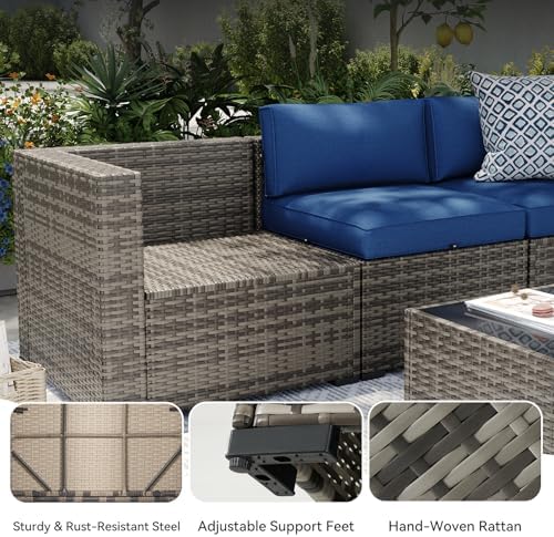 Aoxun Patio Furniture Sets, 15-Piece Outdoor Patio Furniture with 44'' Propane Gas Firepit Table, Wicker Outdoor Conversation Set Sectional Sofa for Backyard, Poolside, Garden - Image 6