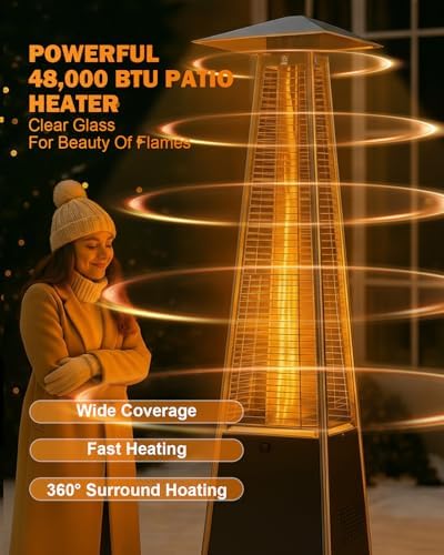 Pyramid Patio Heater for Outdoor Use, 48000 BTU Fast Heating Propane Heater with Wheels & Weatherproof Cover, Triple Protection System Outdoor Heaters for Patio, Yard, Pool, Garden - Image 3