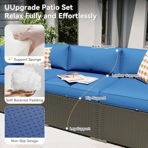 Aoxun Patio Furniture Set with Umbrella, 8 Piece Outdoor Sectional Sofas, Wicker Rattan Outdoor Furniture with Thickened Cushion for Backyard, Garden Navy Blue - Image 4