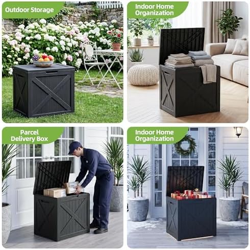 ROJIK 33 Gallon Deck Boxes Outdoor Waterproof, Weatherproof Lockable Storage Box with Lid and Side Handles, Resin Outdoor Storage Bench for Patio Furniture Cushions, Garden Tools (Black, 33 Gallon) - Image 4