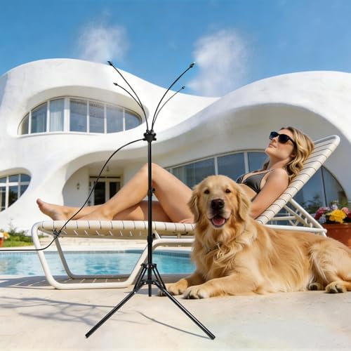 OnBrand Standing Misters for Outside Patio, 5.25FT Adjustable Stand Misting System with Brass Nozzles & 26.5FT Hose, Portable Water Mister for Pool, Patio Cooling, BBQ, Dog Wash, Kids Play & Backyard by OnBrand