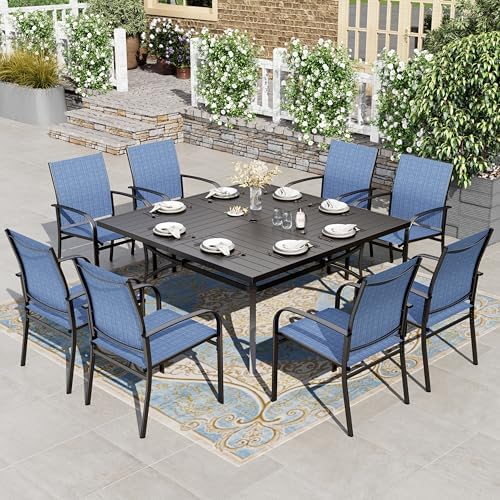 HERA'S HOUSE 9pc Outdoor Patio Dining Set for 8, Textilene Chairs, Blue by HERASHOUSE