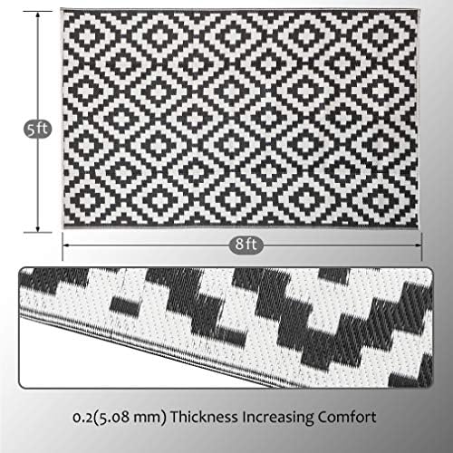 SAND MINE Waterproof Outdoor Rug 5x8 ft, Plastic Reversible Rug, Modern Area Rug, Large Floor Mat for Outdoors, RV, Patio, Backyard, Deck, Picnic, Beach, Camping (5' x 8', Black & White Lattice) - Image 2