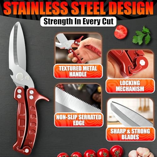 Kitchen Shears Heavy Duty, Poultry Shears, Meat Scissors for Turkey, Red - Image 4