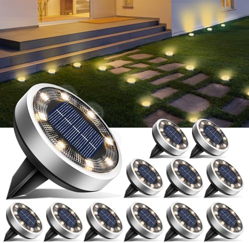 btfarm 12 Pack Solar Lights Outdoor Waterproof, 8 LED Solar Ground Lights by btfarmdecorativelighting